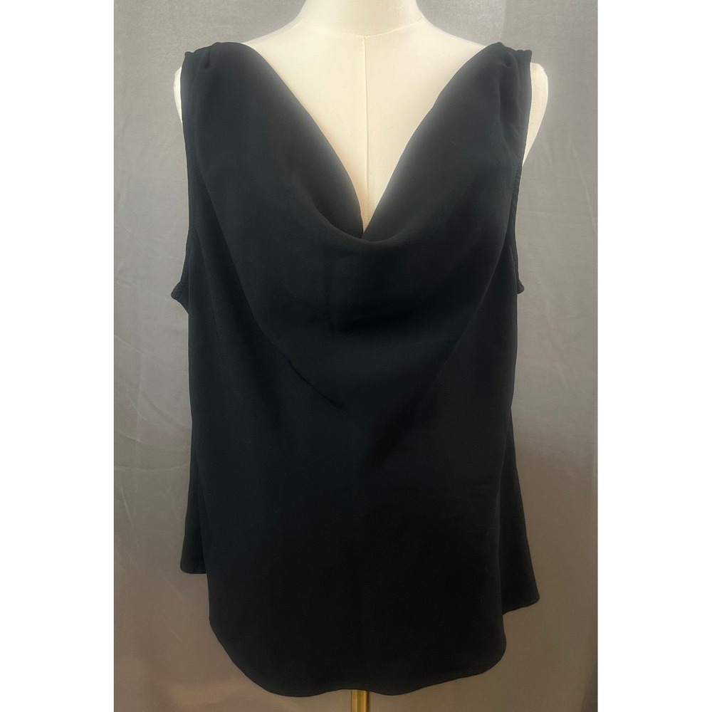 Isaac Mizrahi Womens Black Draped Neck Sleeveless Blouse Office Top XL
